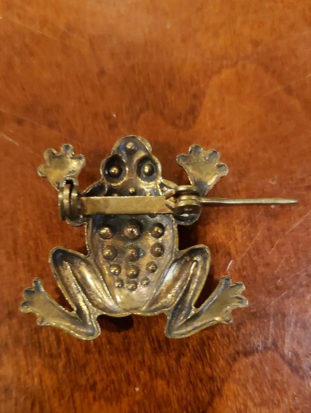 Vintage Gold Frog Brooch with Rhinestones